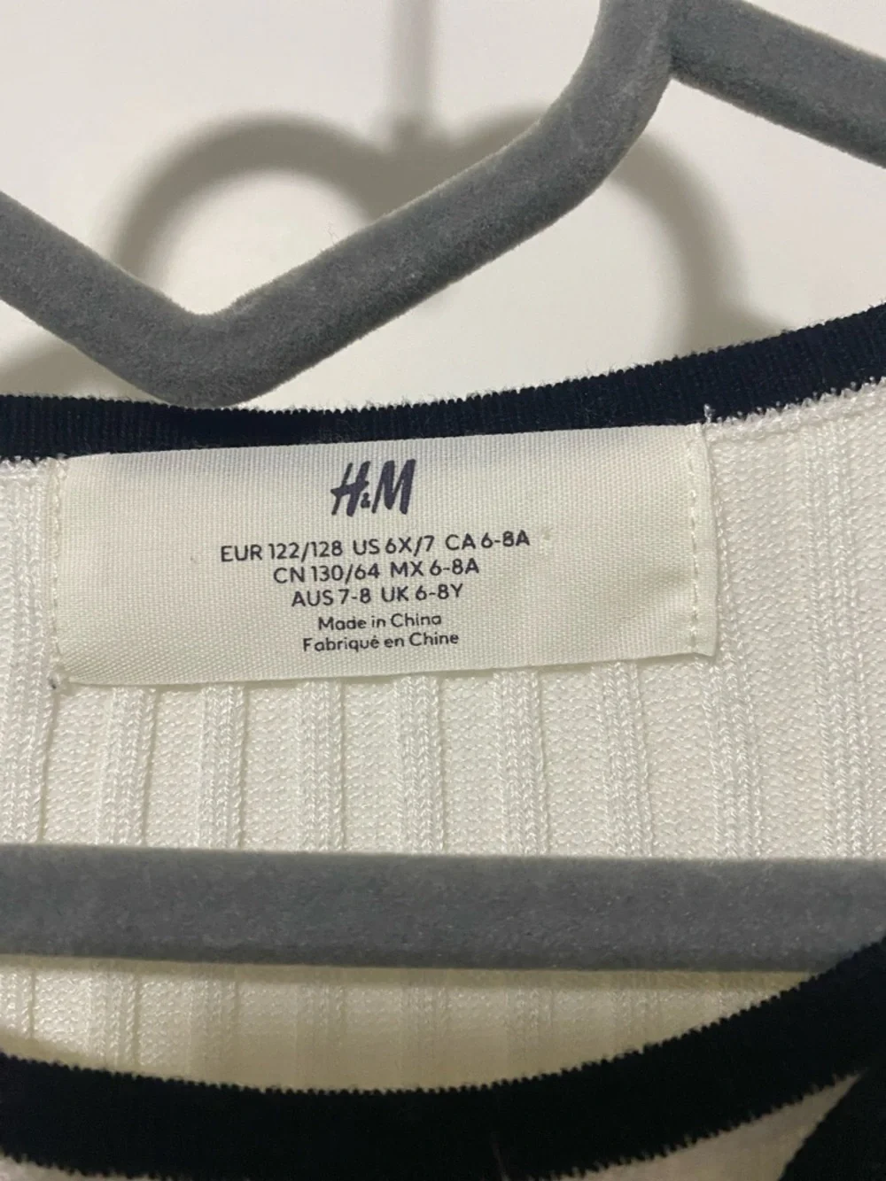 H&M Cream Ribbed Long-Sleeve Dress with Black Trim Bow